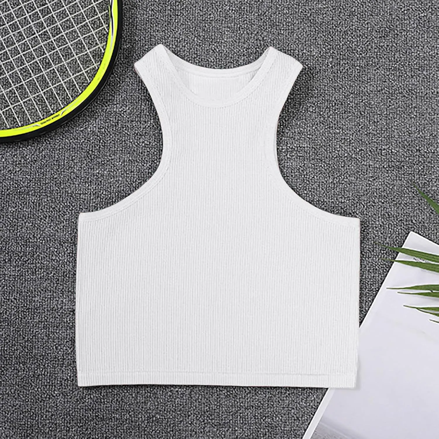 Sports Bras for Women Push Up Ribbed Knit Padded Comfort Racerback Spaghetti Thin Strap Workout Yoga Gym Fitness Tops