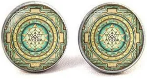 Sri Yantra Cufflinks Sacred Geometry Jewelry Sri Yantra Jewelry Vintage Charm Jewelry Glass Photo Jewelry