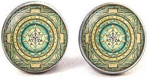 Sri Yantra Cufflinks Sacred Geometry Jewelry Sri Yantra Jewelry Vintage Charm Jewelry Glass Photo Jewelry