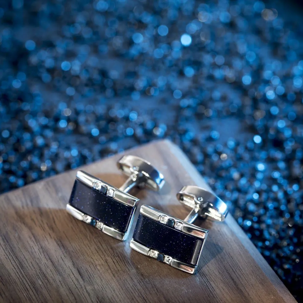Starry Sky Cufflinks and Tie Clip Set with Gift Box and Greeting Card, Galaxy Dark Blue Cufflinks and Tie Clip Gift Set for Men