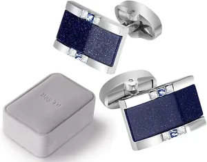 Starry Sky Cufflinks and Tie Clip Set with Gift Box and Greeting Card, Galaxy Dark Blue Cufflinks and Tie Clip Gift Set for Men