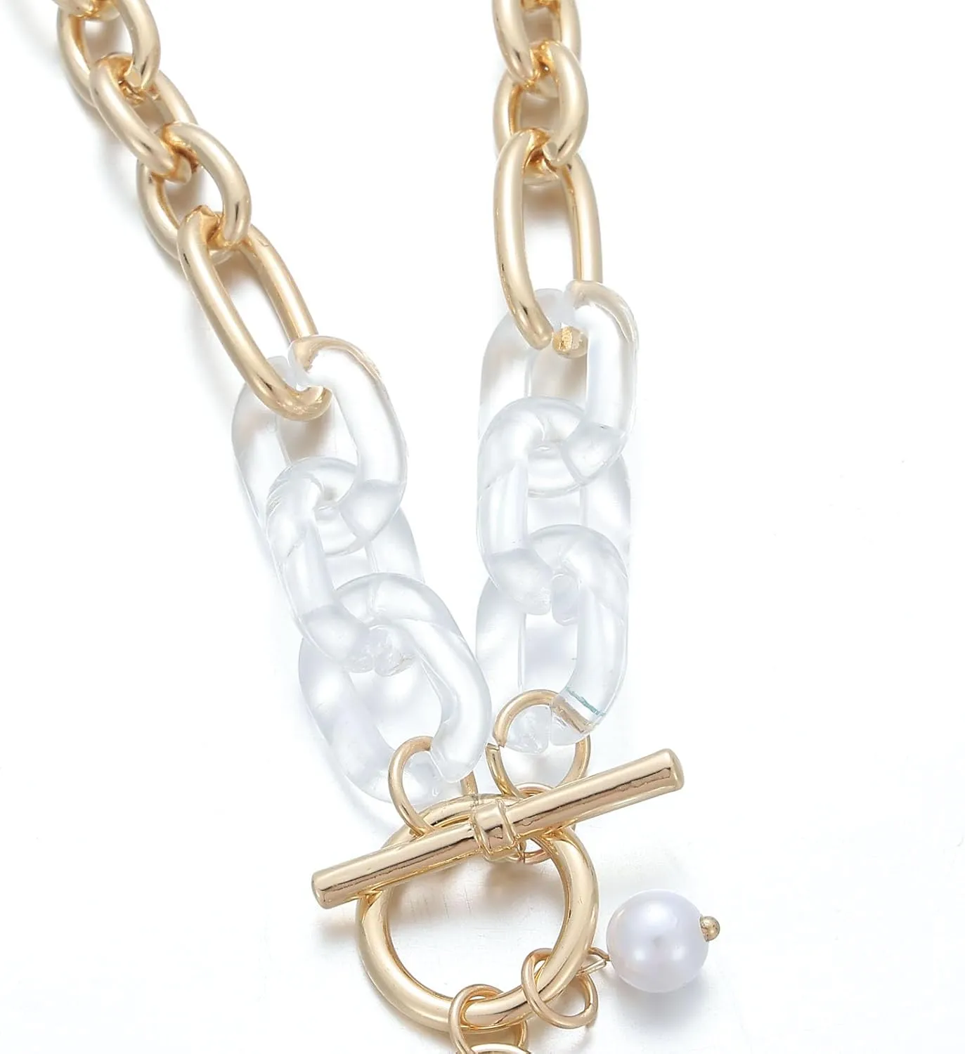 Statement Chunky Chain Initial Necklace,Letter A-Z OT Clasp Pearl Accent Trendy Initial Choker,Jewelry Gift for Women