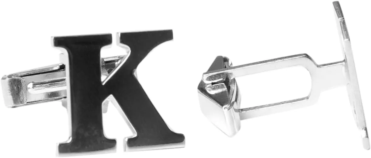 Sterling Silver A-Z Initial Cufflinks for Men, 25 Alphabet Initial Letter Wedding Cuff Links, Custom Name Cuff Link Gift, Men's Monogram Cufflinks for Wedding Business Groomsmen