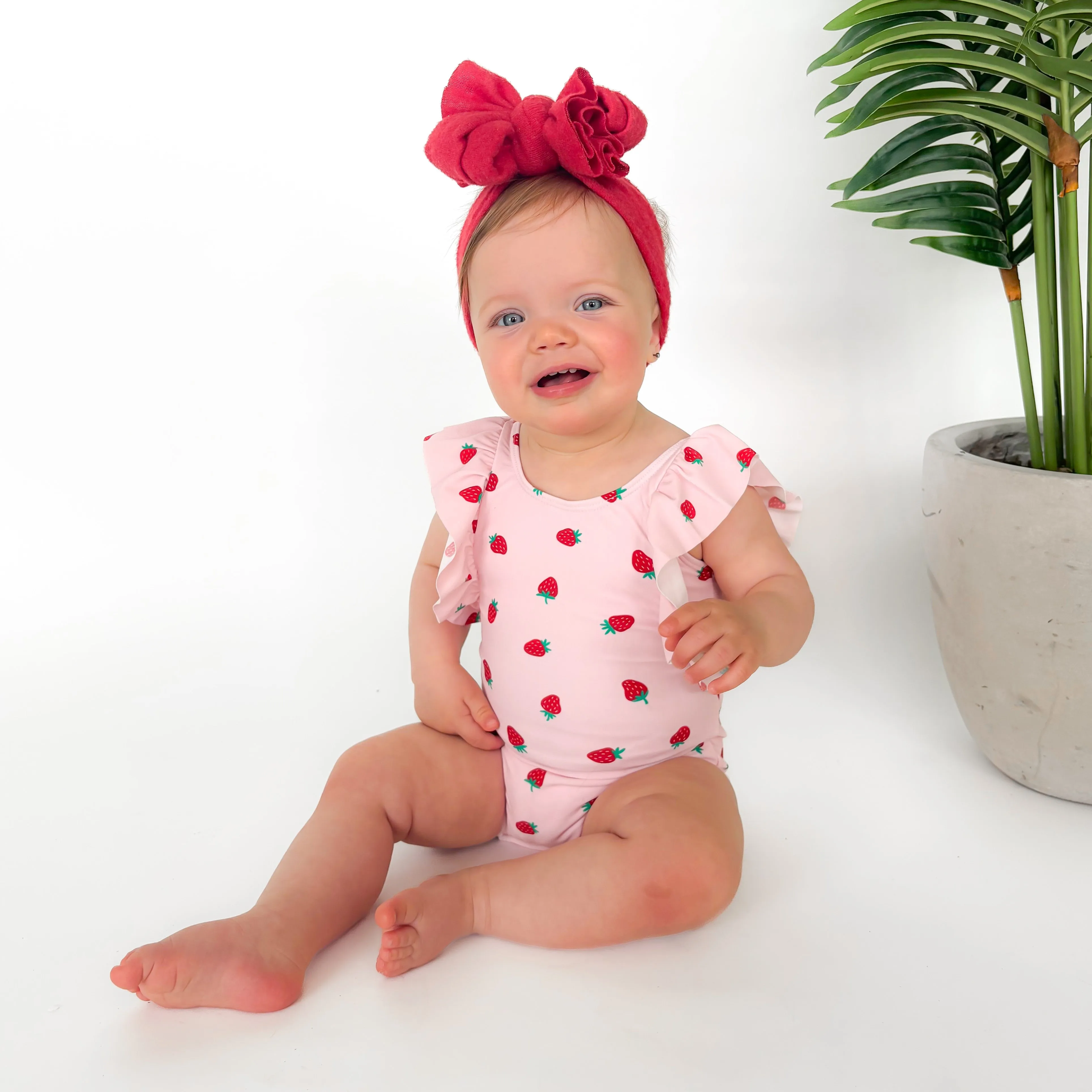 Strawberries Ruffle Sleeves One-Piece Bathing Suit