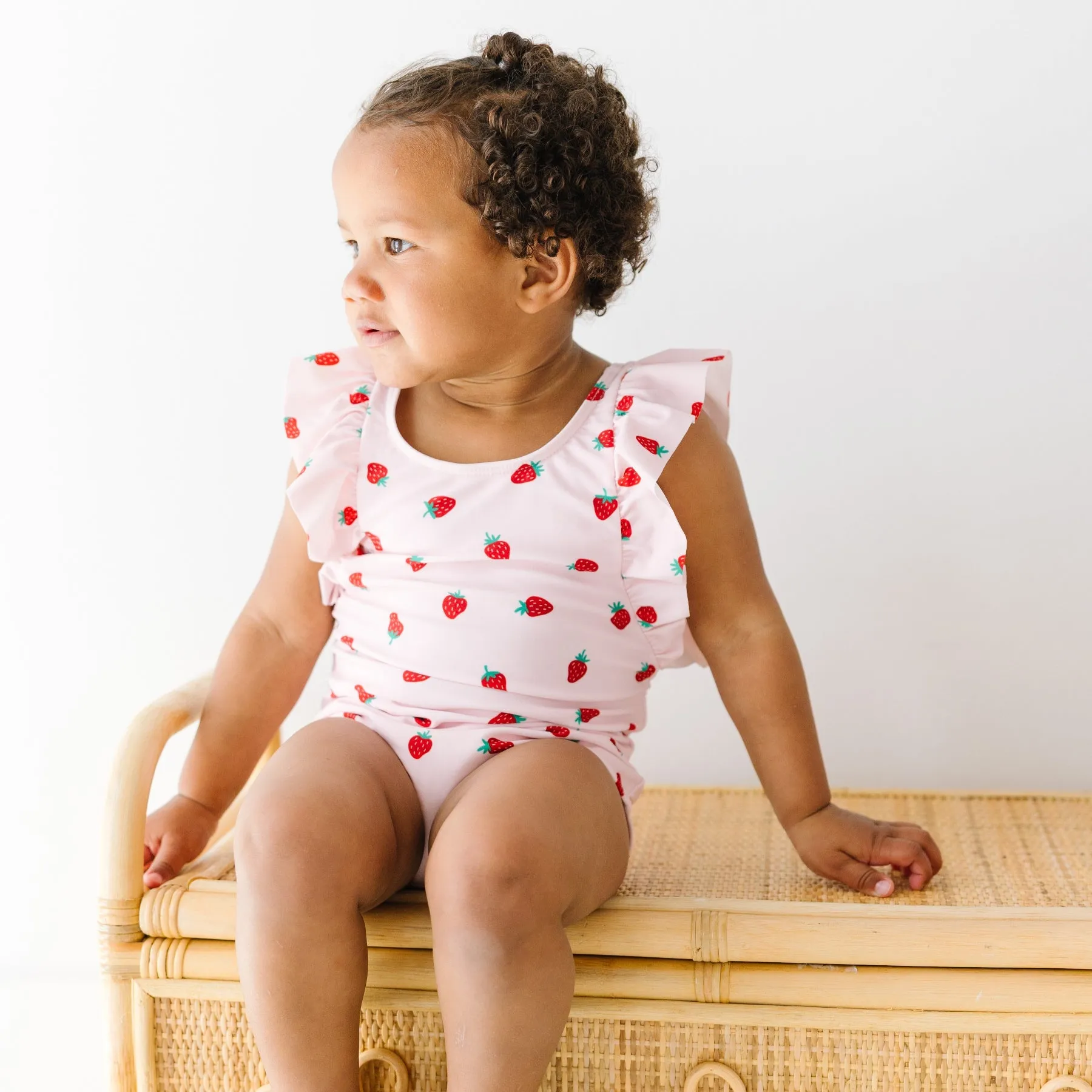 Strawberries Ruffle Sleeves One-Piece Bathing Suit