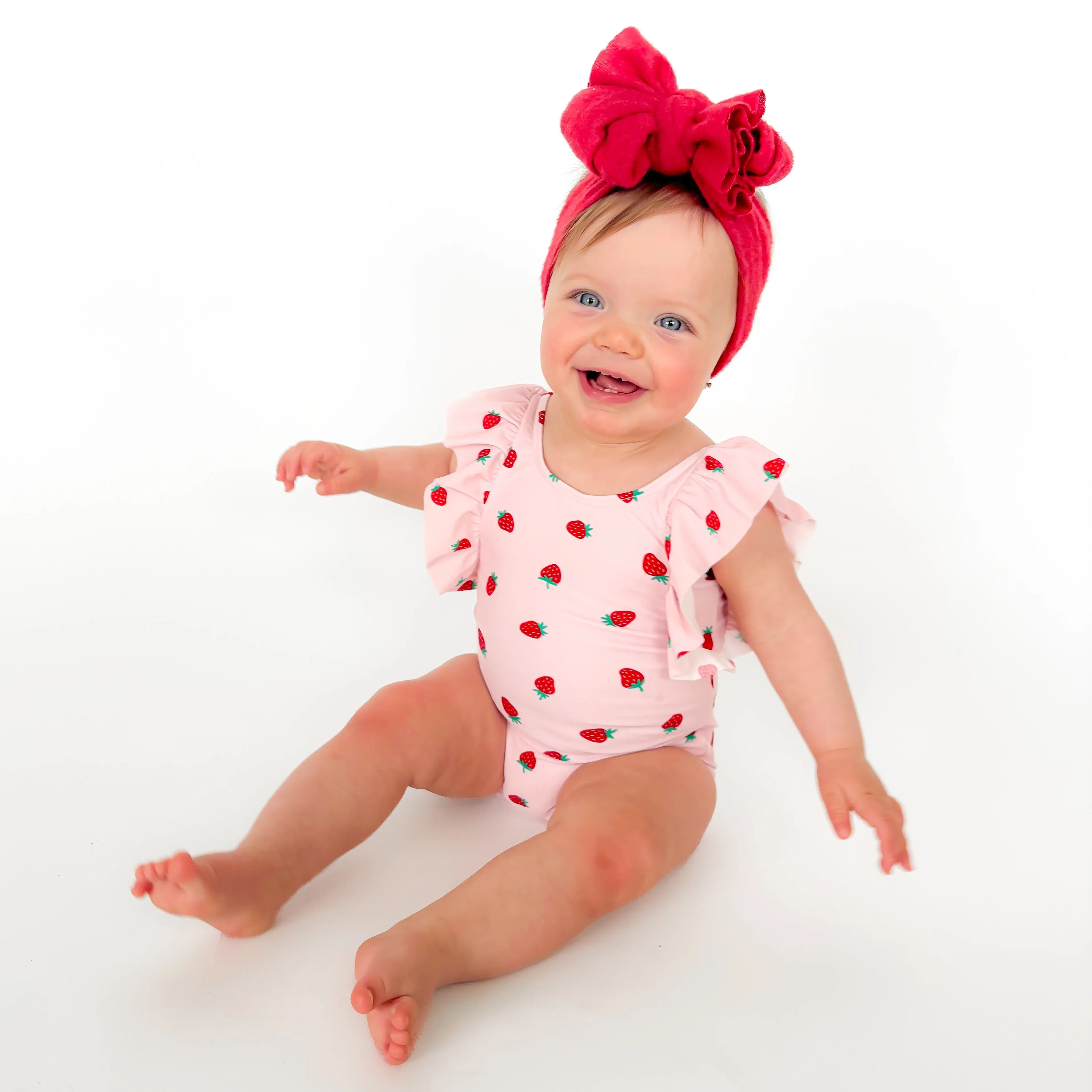 Strawberries Ruffle Sleeves One-Piece Bathing Suit