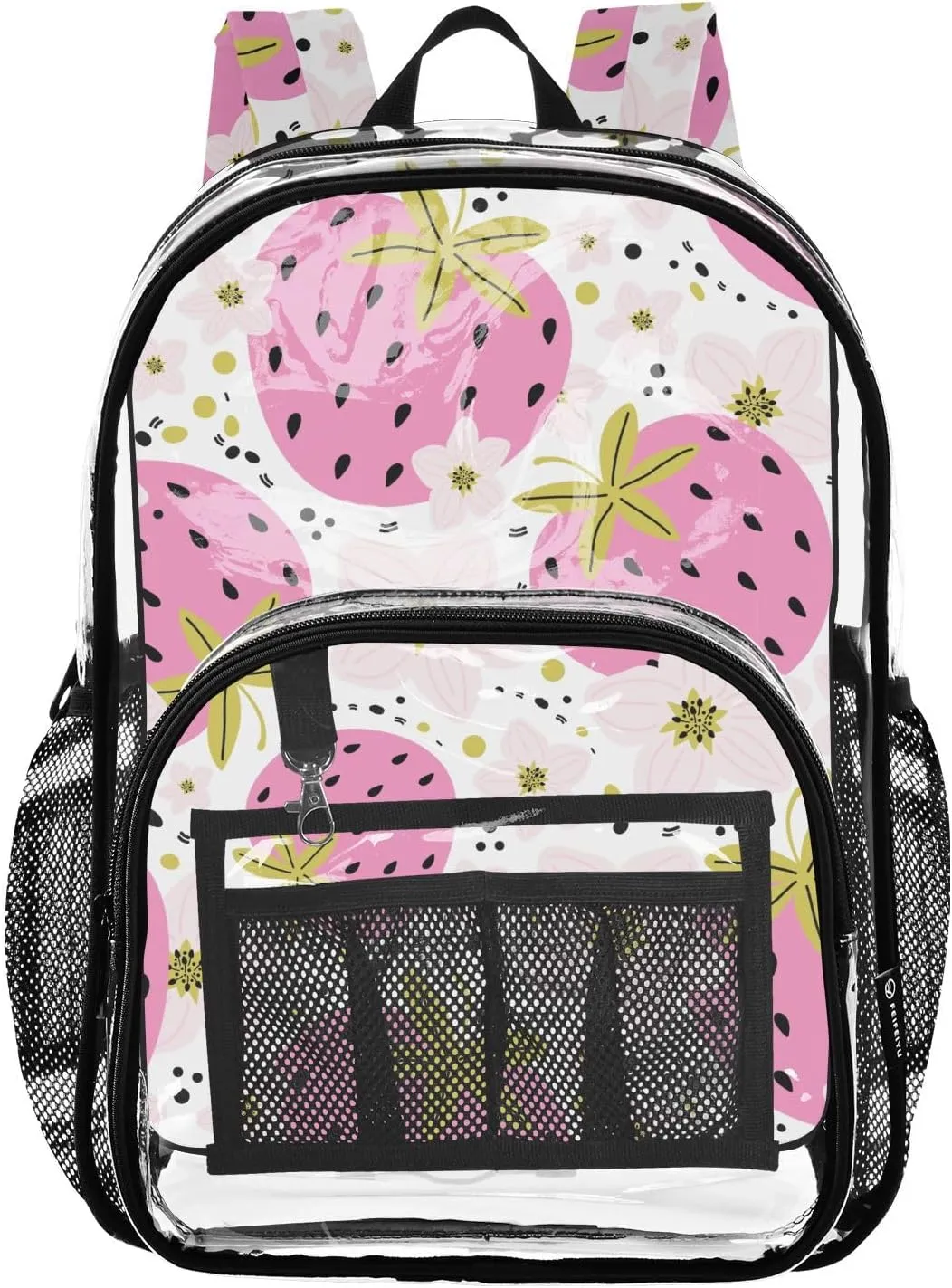 Strawberry Yellow Pink Clear Backpack PVC Backpacks for Kids Girls Boys Transparent Bookbag Plastic Toddler Daypack Bags for Teens Students Women Men Travel