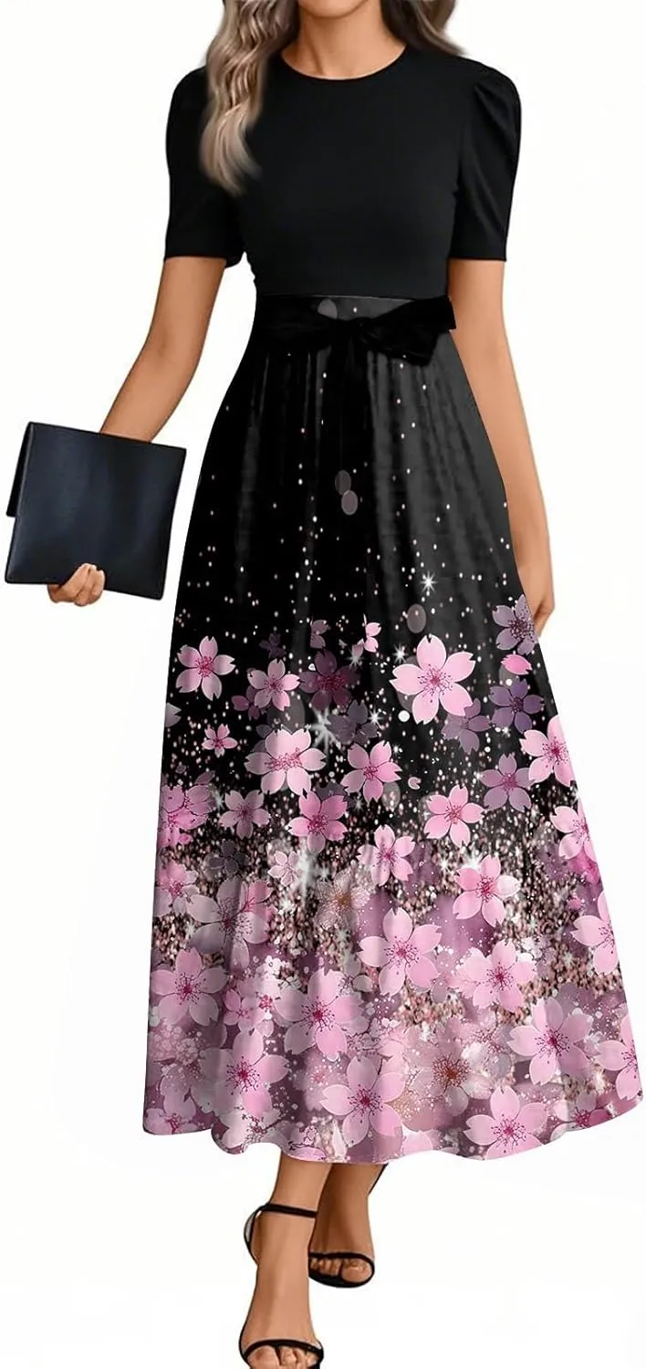 Summer Dresses for Women 2025 Business Casual Flowy Maxi Sun Dress Elegant Loose A Line Sundress