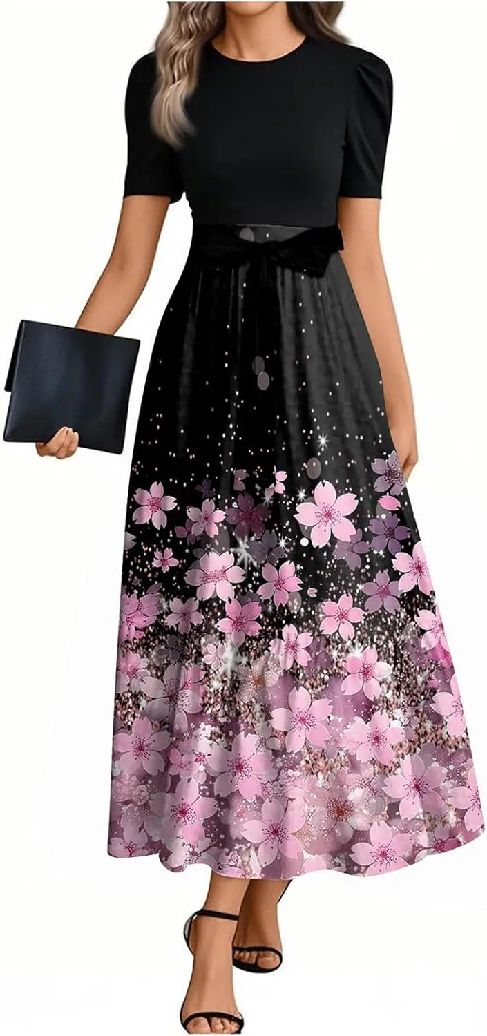 Summer Dresses for Women 2025 Business Casual Flowy Maxi Sun Dress Elegant Loose A Line Sundress