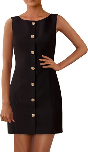Summer Dresses for Women 2025 Business Sleeveless Button Down Mini Dress Elegant Work Office Formal Dresses