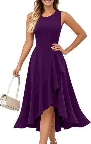 Summer Dresses for Women 2025 Sleeveless Flowy Midi Dress with Asymmetrical Hem, Elegant Wedding Guest Dresses