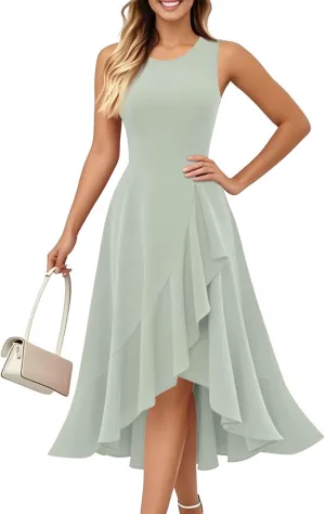 Summer Dresses for Women 2025 Sleeveless Flowy Midi Dress with Asymmetrical Hem, Elegant Wedding Guest Dresses