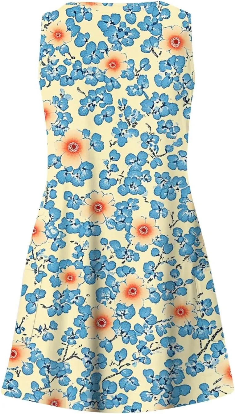 Summer Dresses for Women 2025 Trendy V Neck Print Sundress Elegant Beach Sleeveless Dresses Casual Vacation Dress