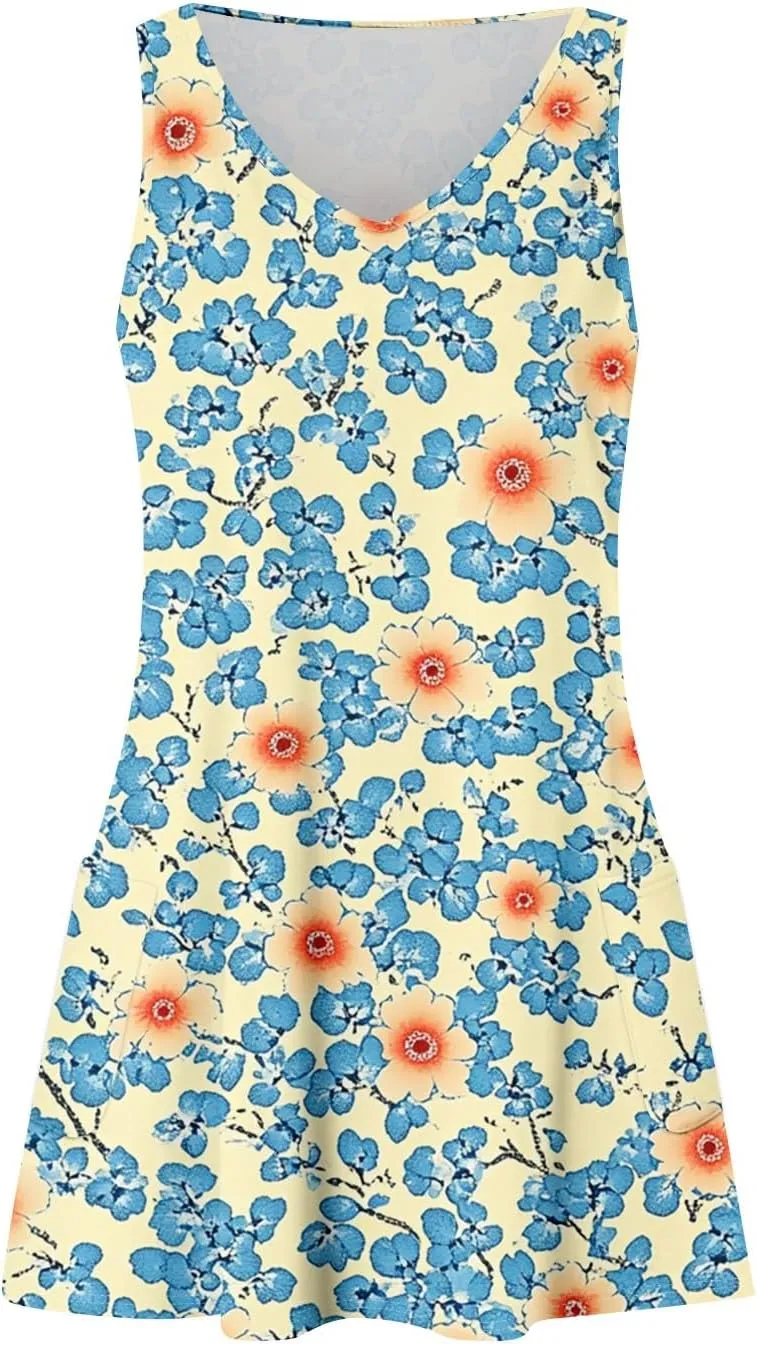 Summer Dresses for Women 2025 Trendy V Neck Print Sundress Elegant Beach Sleeveless Dresses Casual Vacation Dress