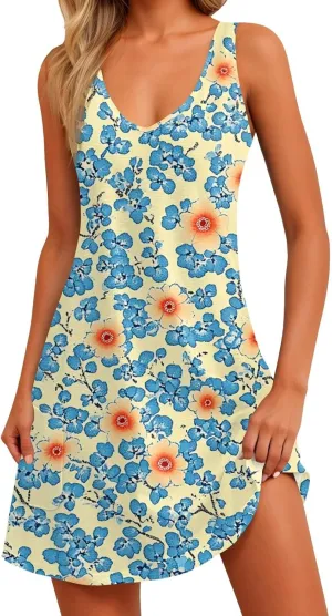 Summer Dresses for Women 2025 Trendy V Neck Print Sundress Elegant Beach Sleeveless Dresses Casual Vacation Dress
