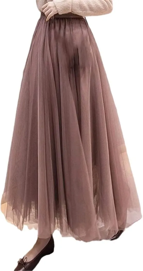 Summer Tulle Skirts, Womens Midi Pleated Skirts, Black Tulle Skirt, Spring Elastic High Waist Mesh Tutu Skirts
