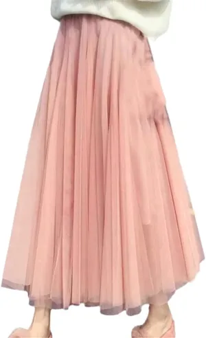 Summer Tulle Skirts, Womens Midi Pleated Skirts, Black Tulle Skirt, Spring Elastic High Waist Mesh Tutu Skirts