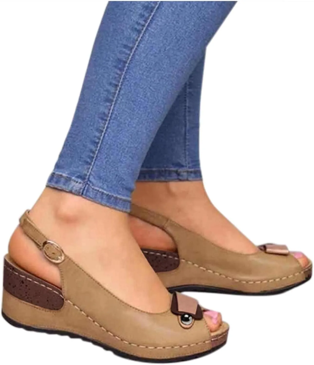 Summer Wedge Sandals for Women Peep Toe Platform Wedge Sandal Casual Comfortable Ankle Strap Dressy Sandals with Arch Support Orthopedic Sandal 2025