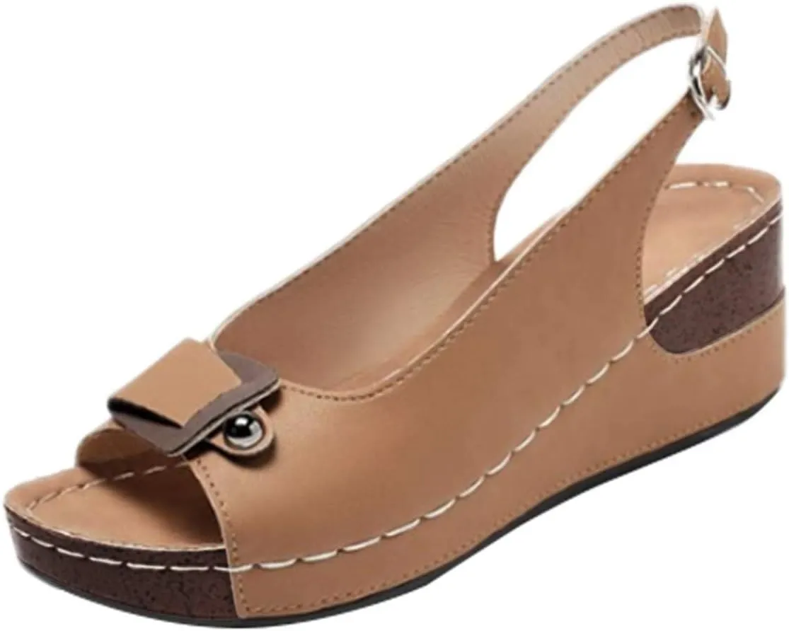 Summer Wedge Sandals for Women Peep Toe Platform Wedge Sandal Casual Comfortable Ankle Strap Dressy Sandals with Arch Support Orthopedic Sandal 2025