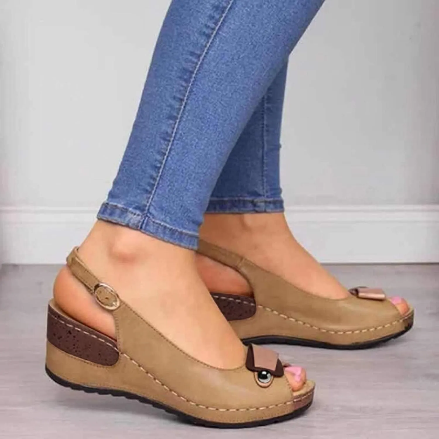 Summer Wedge Sandals for Women Peep Toe Platform Wedge Sandal Casual Comfortable Ankle Strap Dressy Sandals with Arch Support Orthopedic Sandal 2025