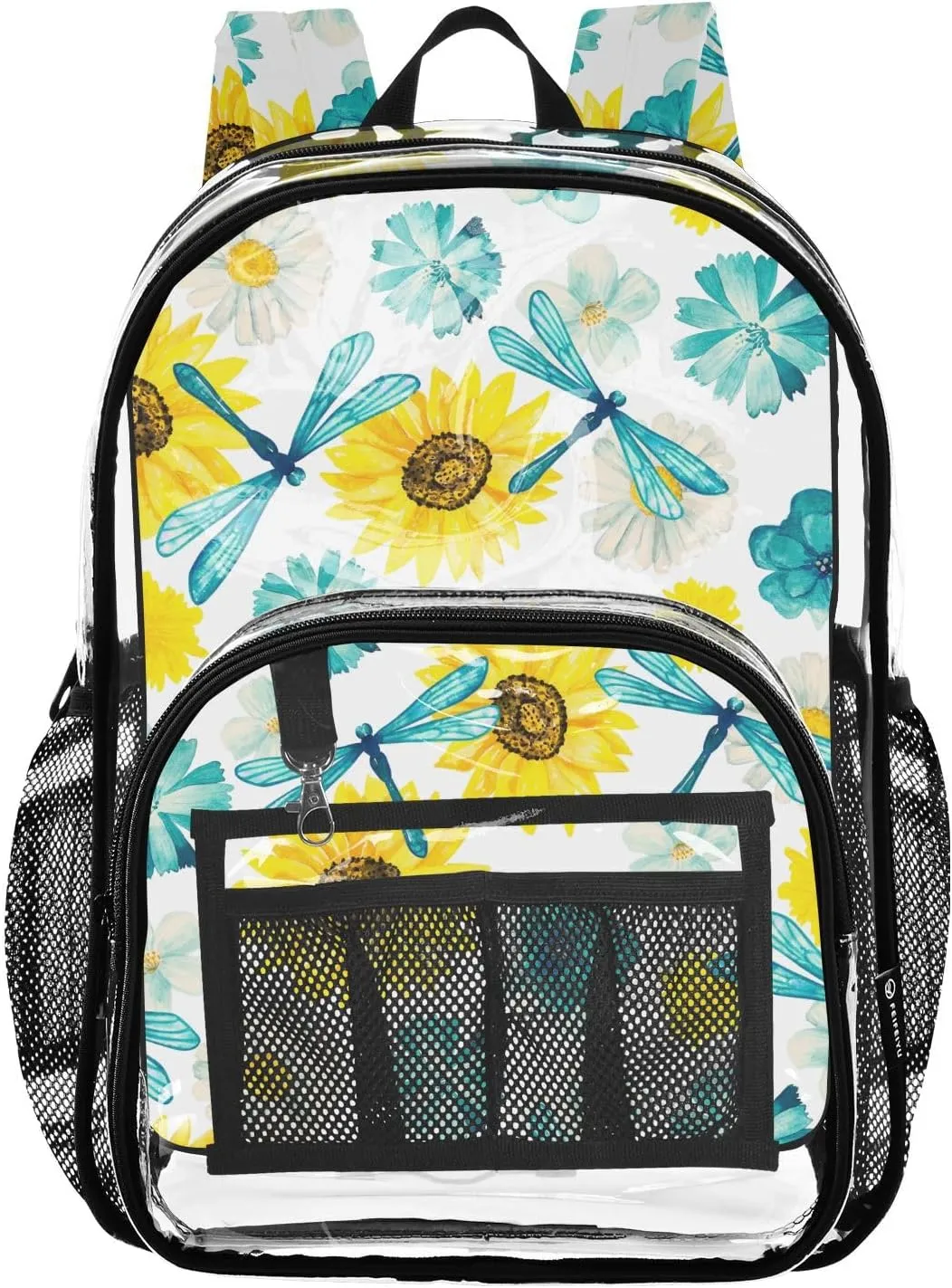 Sunflower Dragonfly Clear Backpack Transparent Bookbag for Girls Boys Kids Bag PVC Waterproof Bag See Through Backpack for School Stadium Travel Large Capacity