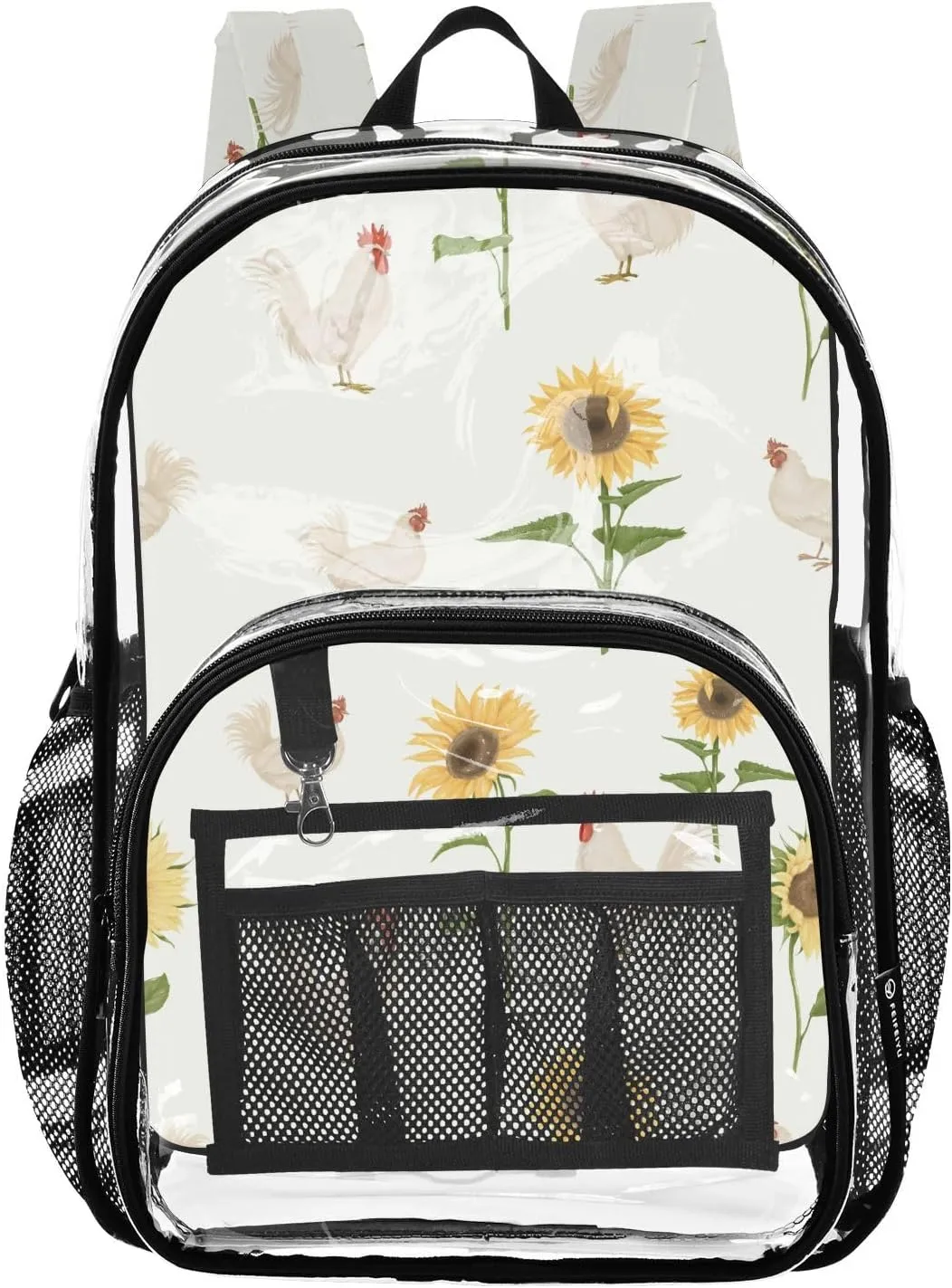 Sunflowers Roosters Clear Backpack PVC Backpacks for Kids Girls Boys Transparent Bookbag Plastic Toddler Daypack Bags for School Stadium Travel College