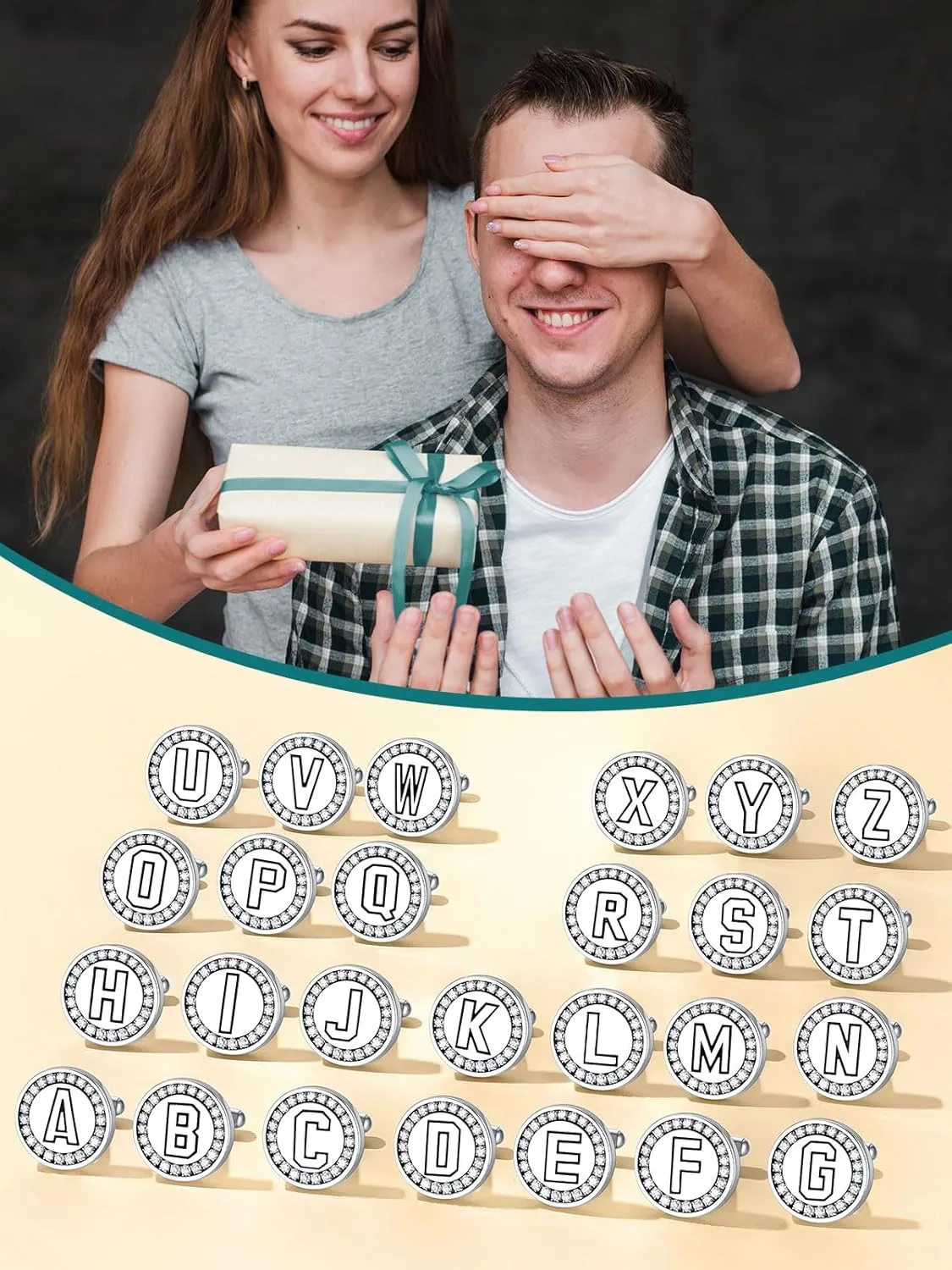 Supcare Photo/Initial Cufflinks for Men Stainless Steel Letter Cuff Link Gifts Custom Jewelry for Men Dad Groomsmen Boyfriend (with Gift Package)