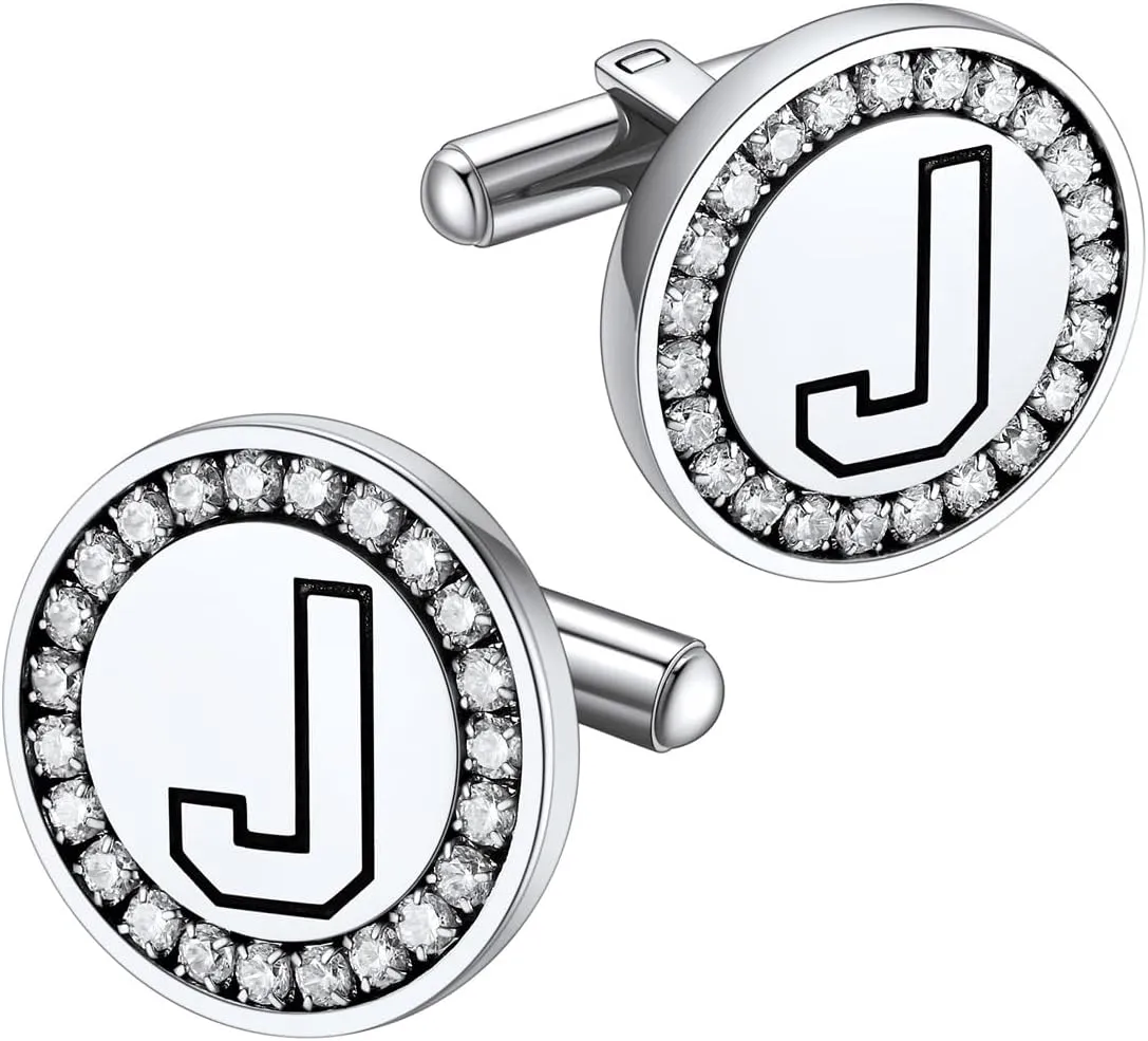 Supcare Photo/Initial Cufflinks for Men Stainless Steel Letter Cuff Link Gifts Custom Jewelry for Men Dad Groomsmen Boyfriend (with Gift Package)