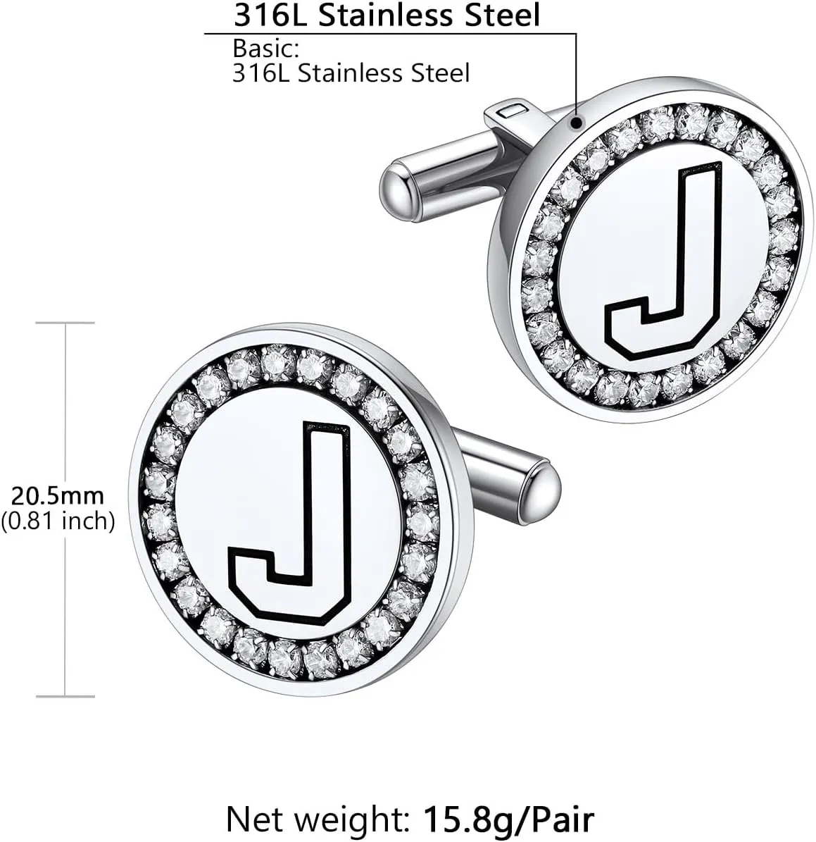 Supcare Photo/Initial Cufflinks for Men Stainless Steel Letter Cuff Link Gifts Custom Jewelry for Men Dad Groomsmen Boyfriend (with Gift Package)