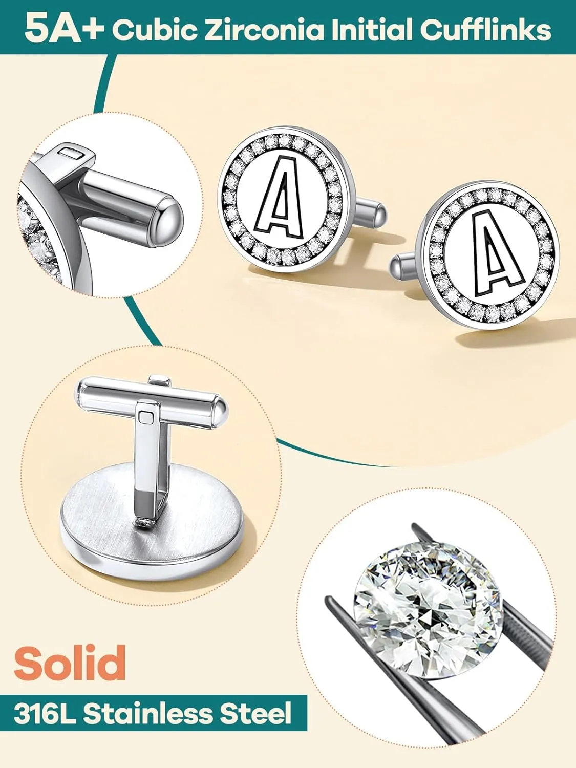 Supcare Photo/Initial Cufflinks for Men Stainless Steel Letter Cuff Link Gifts Custom Jewelry for Men Dad Groomsmen Boyfriend (with Gift Package)