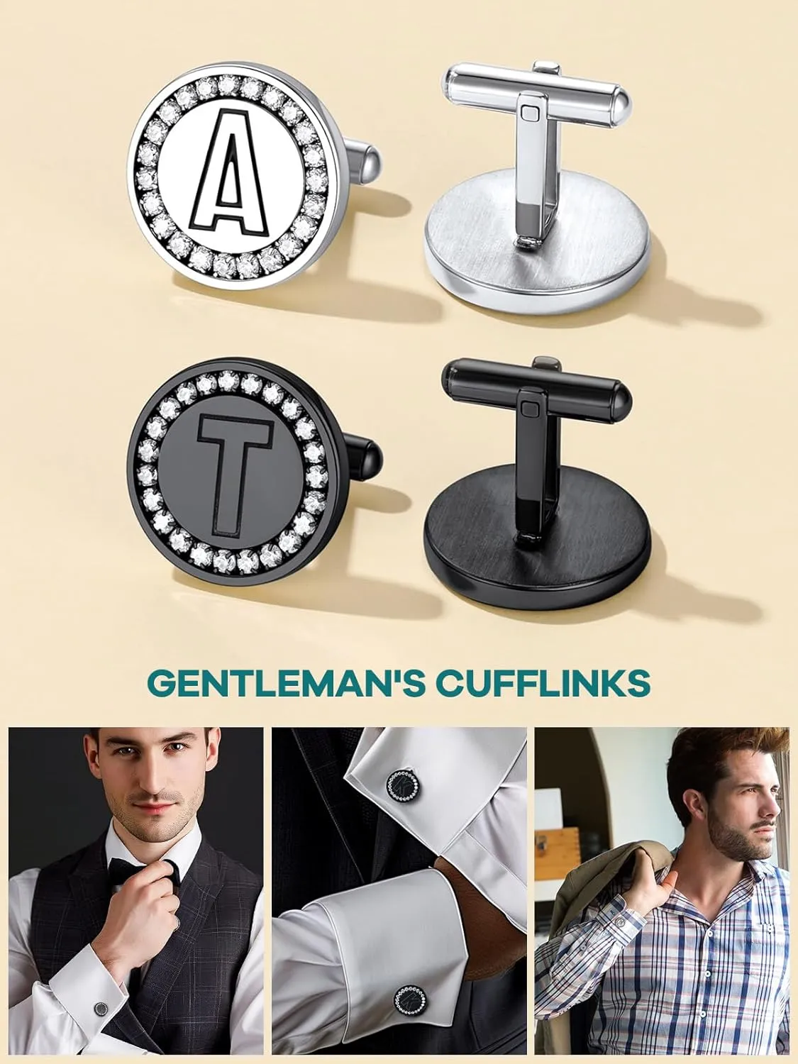 Supcare Photo/Initial Cufflinks for Men Stainless Steel Letter Cuff Link Gifts Custom Jewelry for Men Dad Groomsmen Boyfriend (with Gift Package)
