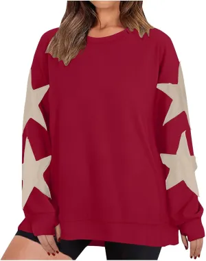 Sweatshirt for Women Fall Fashion Hoodies Oversized Crewneck Long Sleeve Sweatshirt Trendy Star Print Pullover