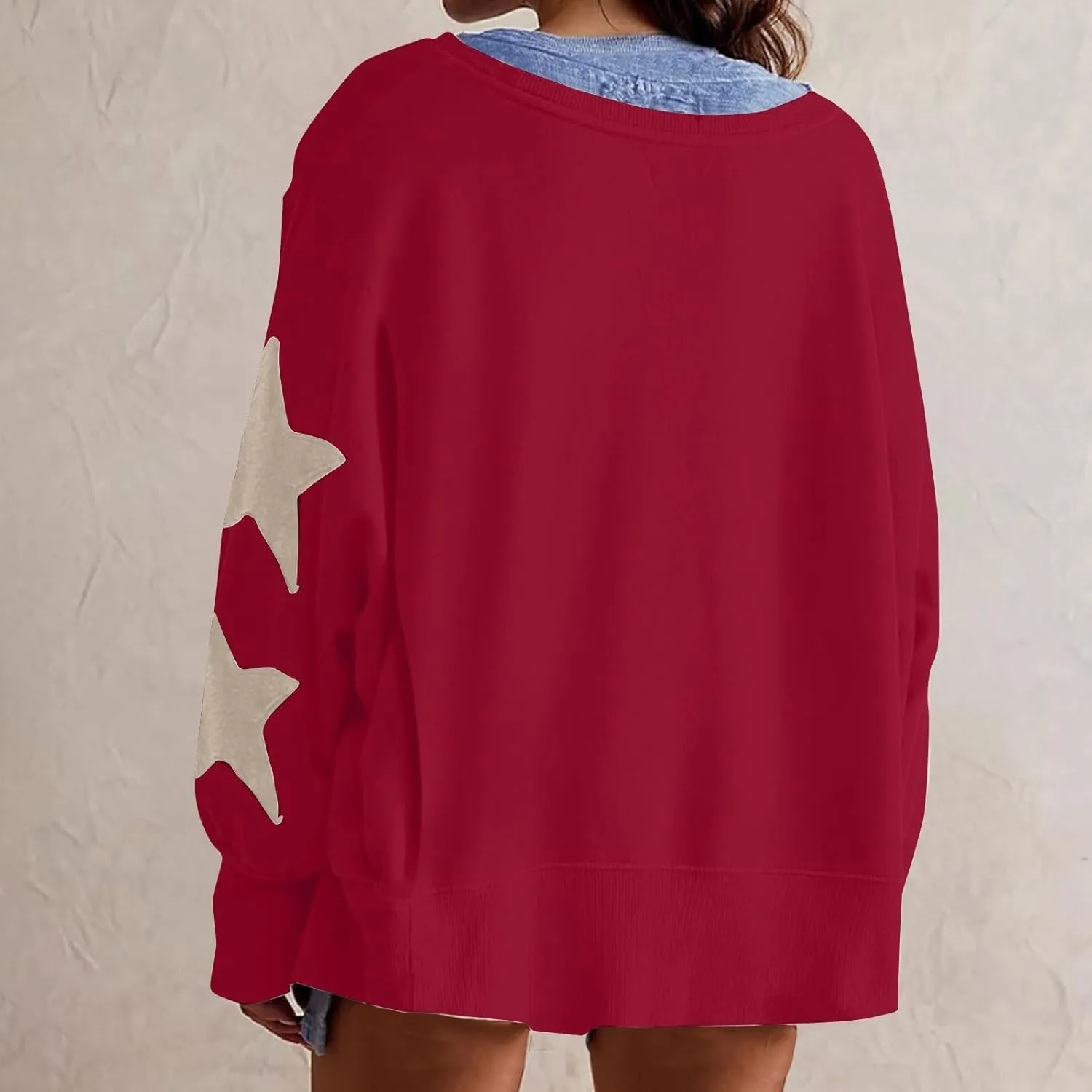 Sweatshirt for Women Fall Fashion Hoodies Oversized Crewneck Long Sleeve Sweatshirt Trendy Star Print Pullover