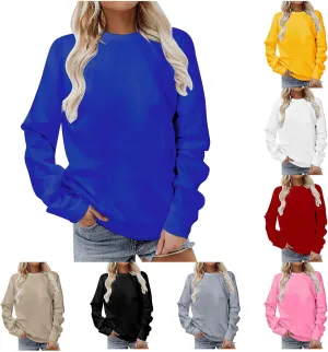 Sweatshirt for Women Long Sleeve Simple Solid Color Hoodies Sweatshirts Casual Loose Trendy Pullover