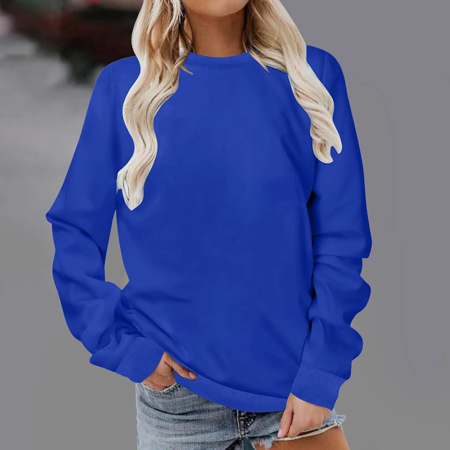 Sweatshirt for Women Long Sleeve Simple Solid Color Hoodies Sweatshirts Casual Loose Trendy Pullover