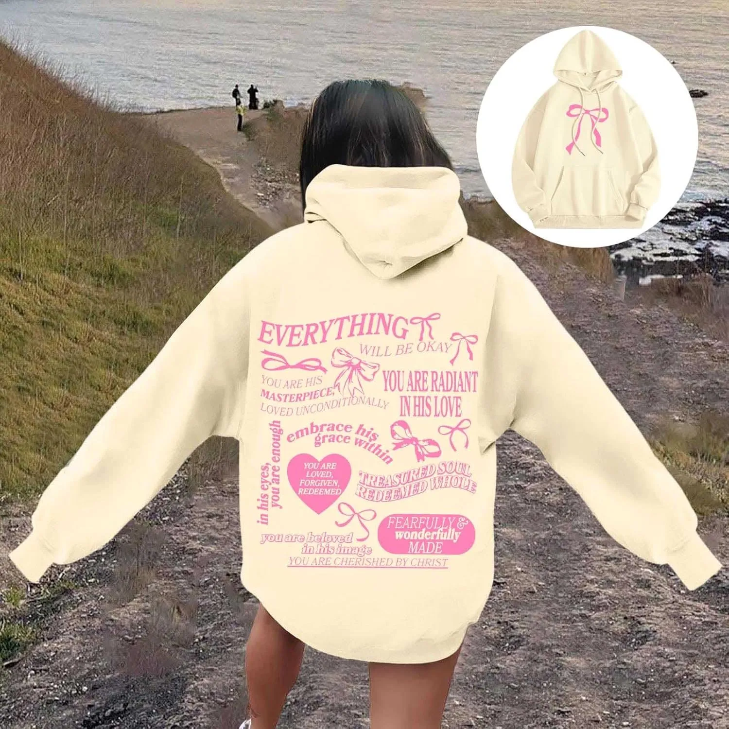 Sweatshirt for Women Trendy Cute Bow Hoodie Long Sleeve Preppy Clothes Casual Lightweight Hoodies Pullover