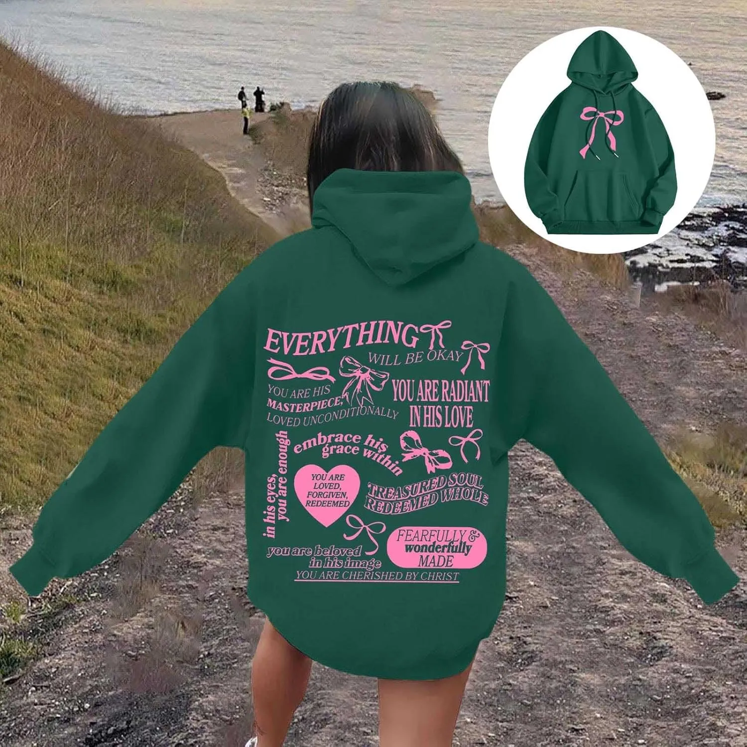 Sweatshirt for Women Trendy Cute Bow Hoodie Long Sleeve Preppy Clothes Casual Lightweight Hoodies Pullover