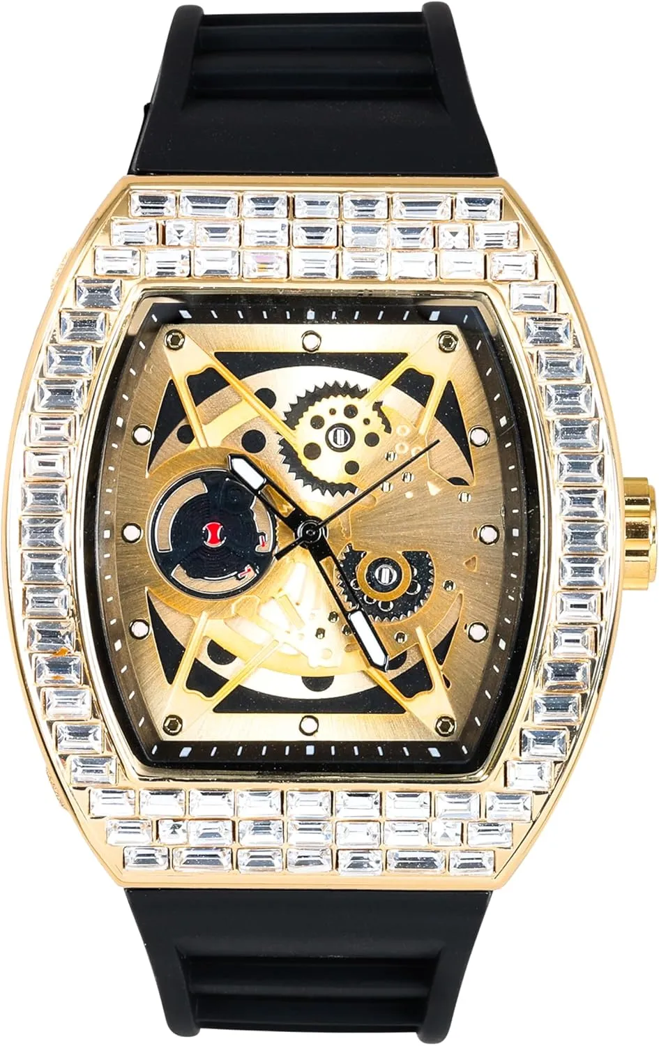 Techno Pave Men's 40mm Iced Out Tonneau Shape Silicone Band Watch