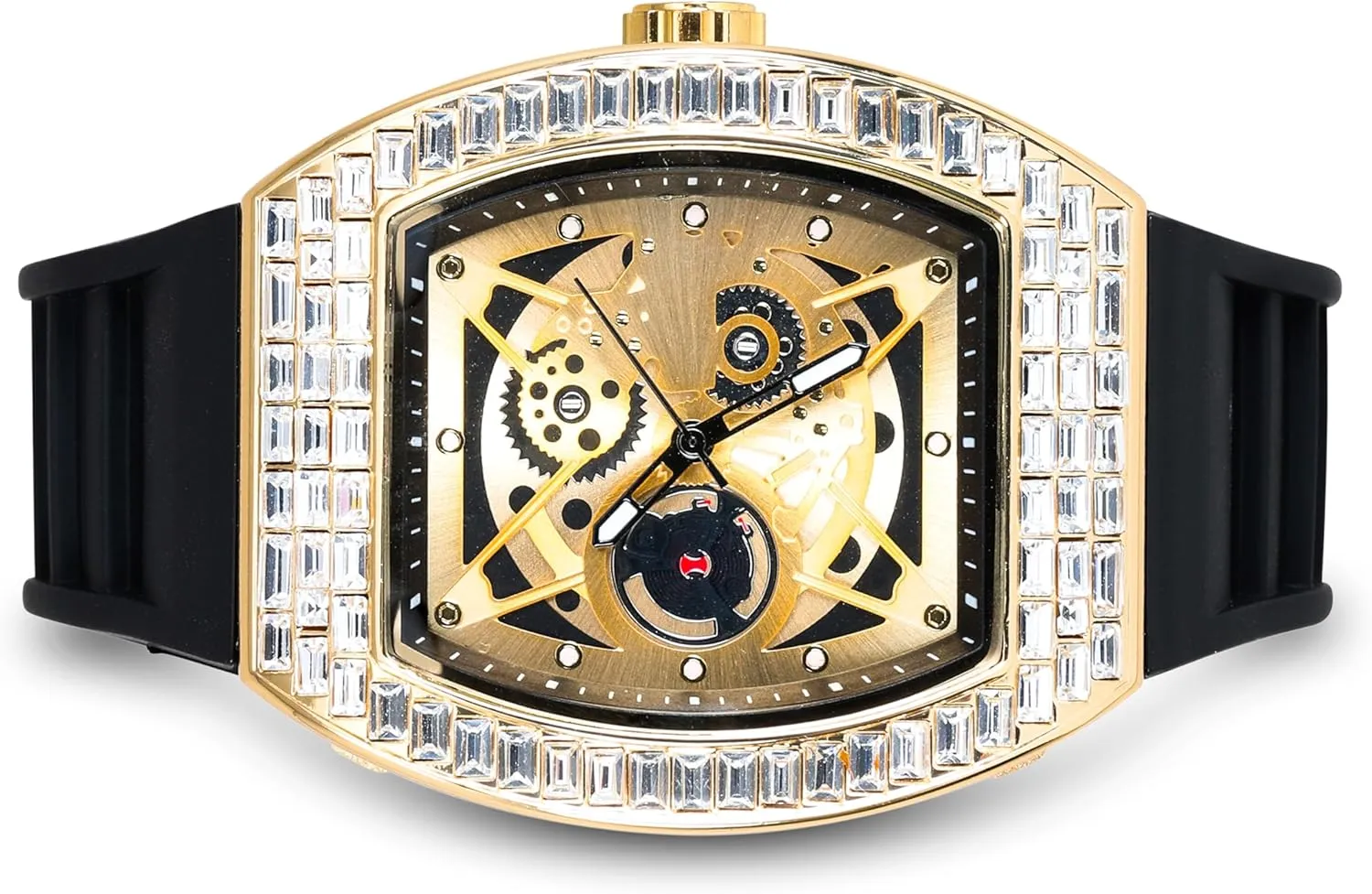 Techno Pave Men's 40mm Iced Out Tonneau Shape Silicone Band Watch