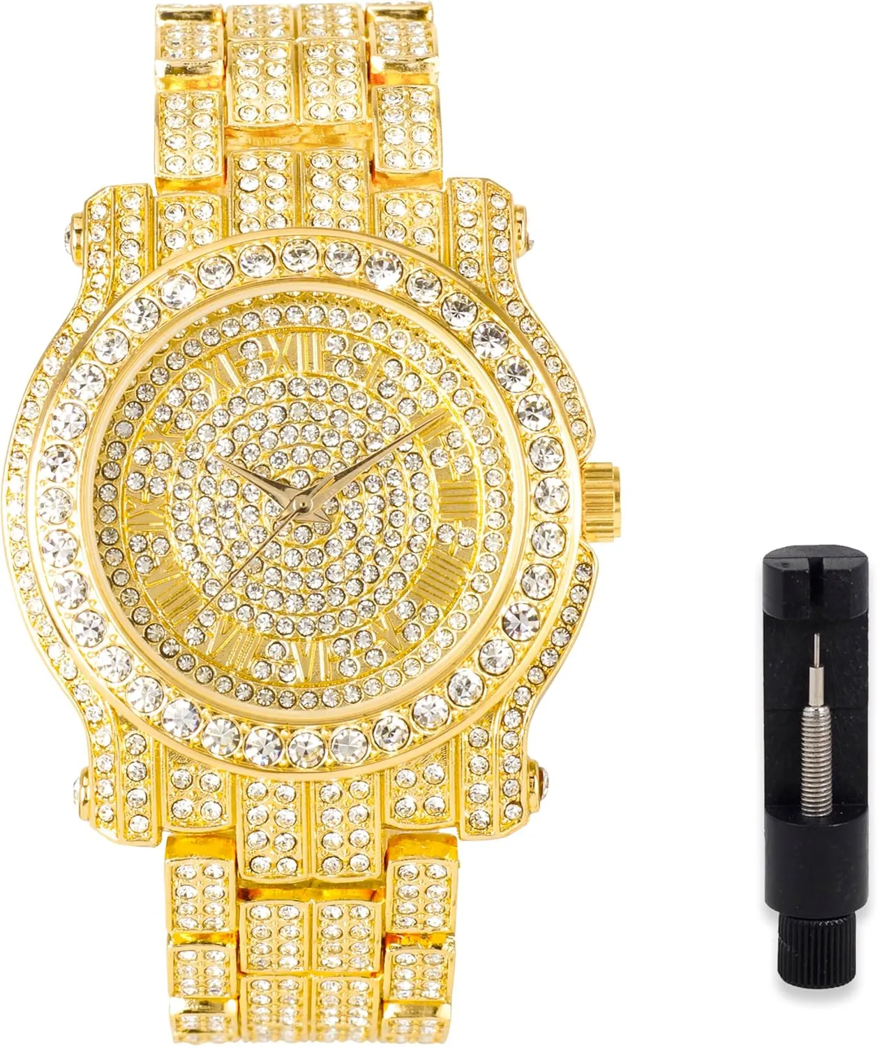 Techno Pave Men's Iced Diamond 45mm Metal Band Watch
