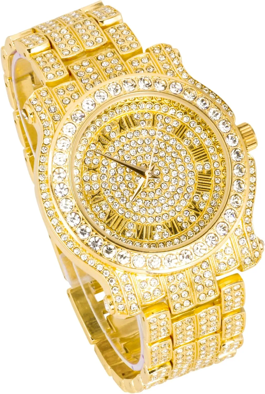 Techno Pave Men's Iced Diamond 45mm Metal Band Watch