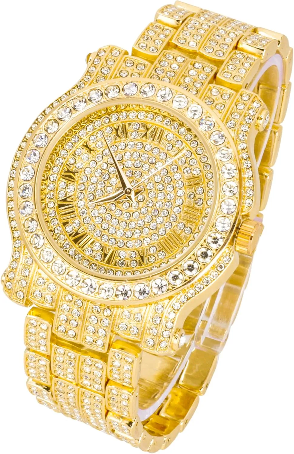 Techno Pave Men's Iced Diamond 45mm Metal Band Watch