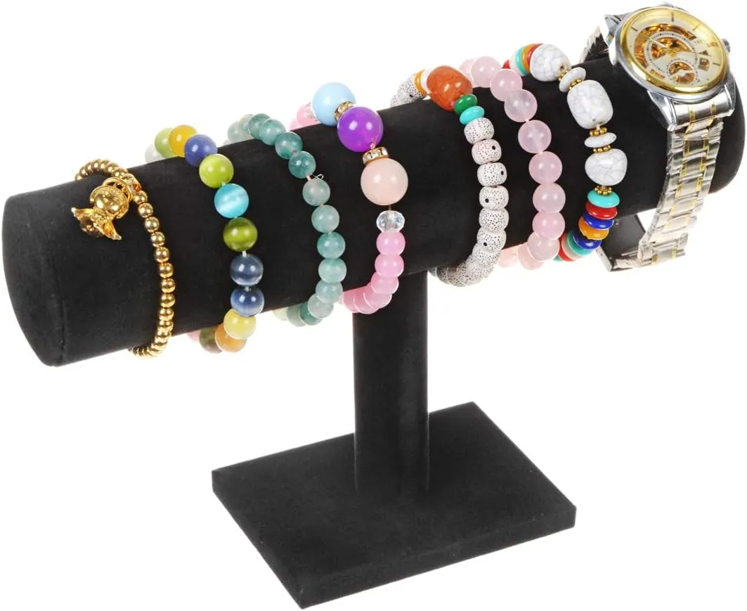 TENINYU Hovering T-Bar Bracelet Necklace Earring Bangle Pendants Anklet Tower Watch Key Jewelry Display Stand Home Organization for Women & Men (Black Velvet)