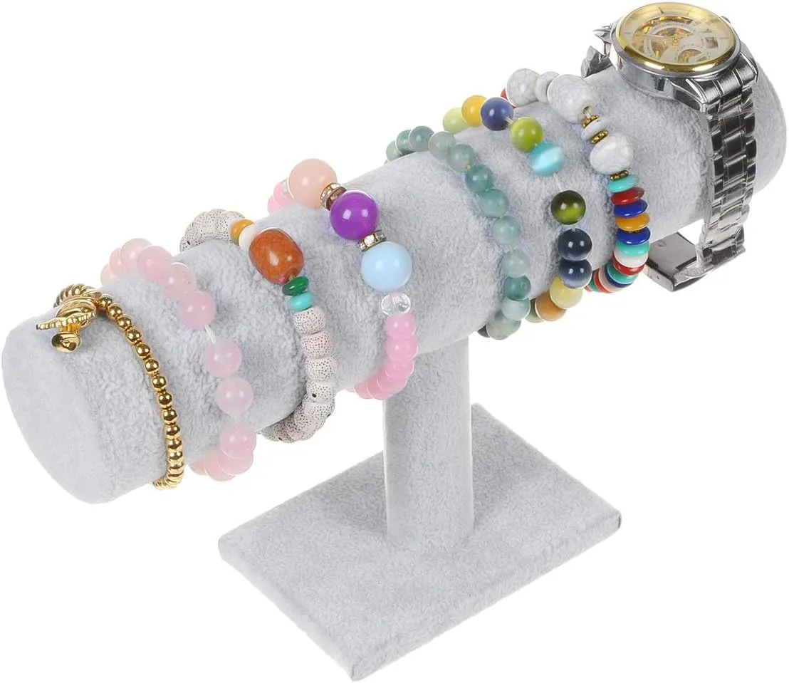TENINYU Hovering T-Bar Bracelet Necklace Earring Bangle Pendants Anklet Tower Watch Key Jewelry Display Stand Home Organization for Women & Men (Gray Velvet)