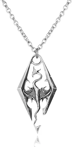 The Elder Scrolls SKYRIM Dragon Silvertone PENDANT/Necklace