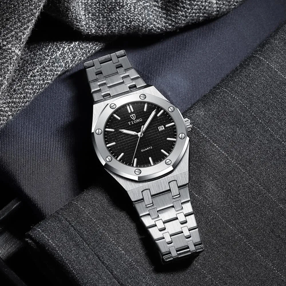 Tiong Mens Watches Chronograph Stainless Steel Waterproof Date Analog Quartz Watch Business Casual Fashion Wrist Watches for Men