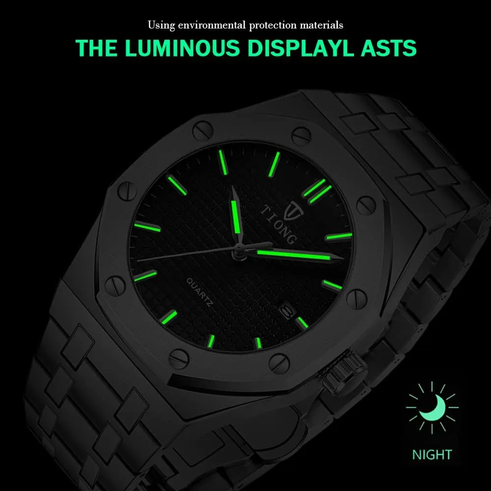 Tiong Mens Watches Chronograph Stainless Steel Waterproof Date Analog Quartz Watch Business Casual Fashion Wrist Watches for Men