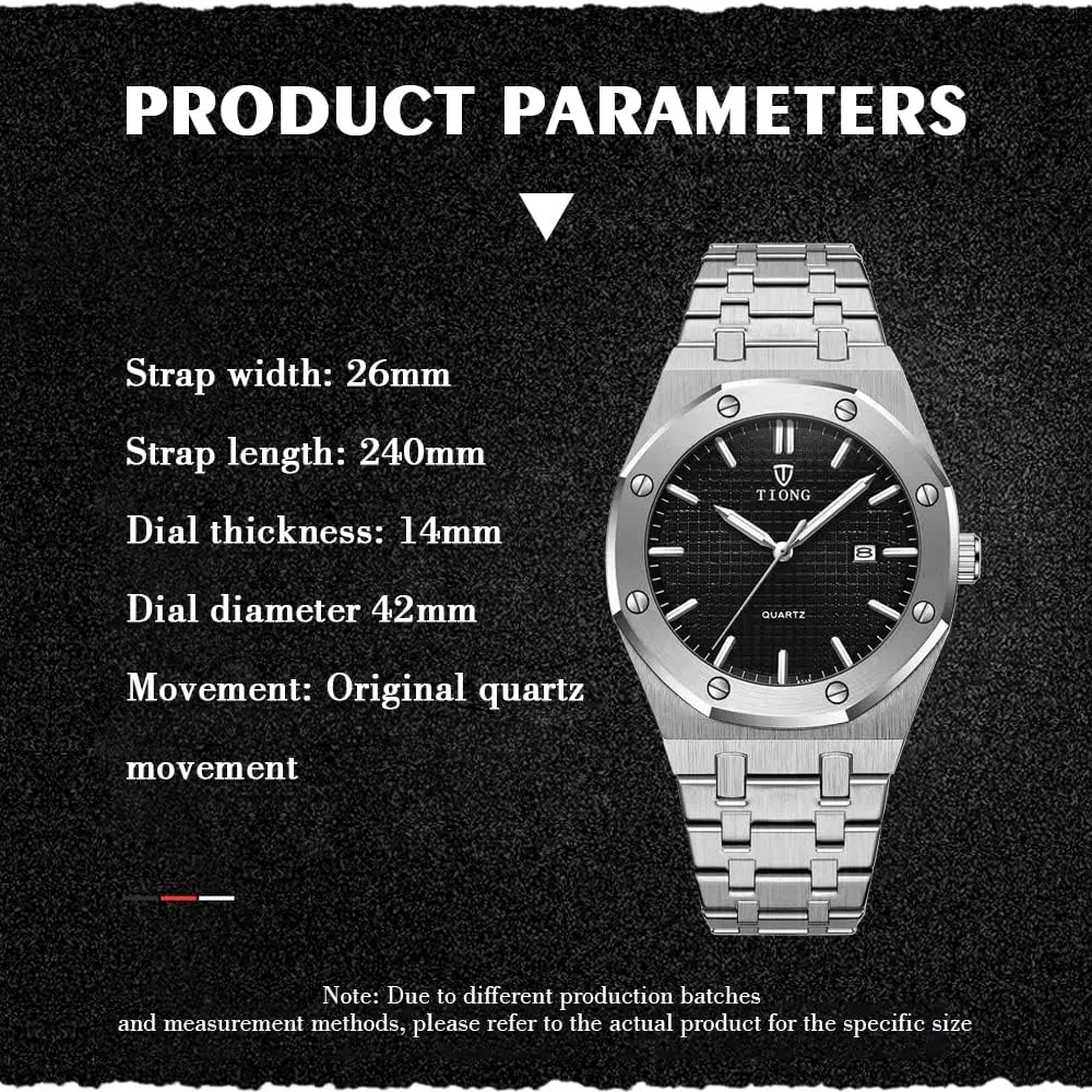 Tiong Mens Watches Chronograph Stainless Steel Waterproof Date Analog Quartz Watch Business Casual Fashion Wrist Watches for Men