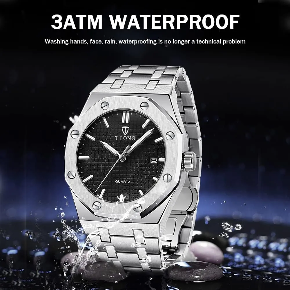 Tiong Mens Watches Chronograph Stainless Steel Waterproof Date Analog Quartz Watch Business Casual Fashion Wrist Watches for Men
