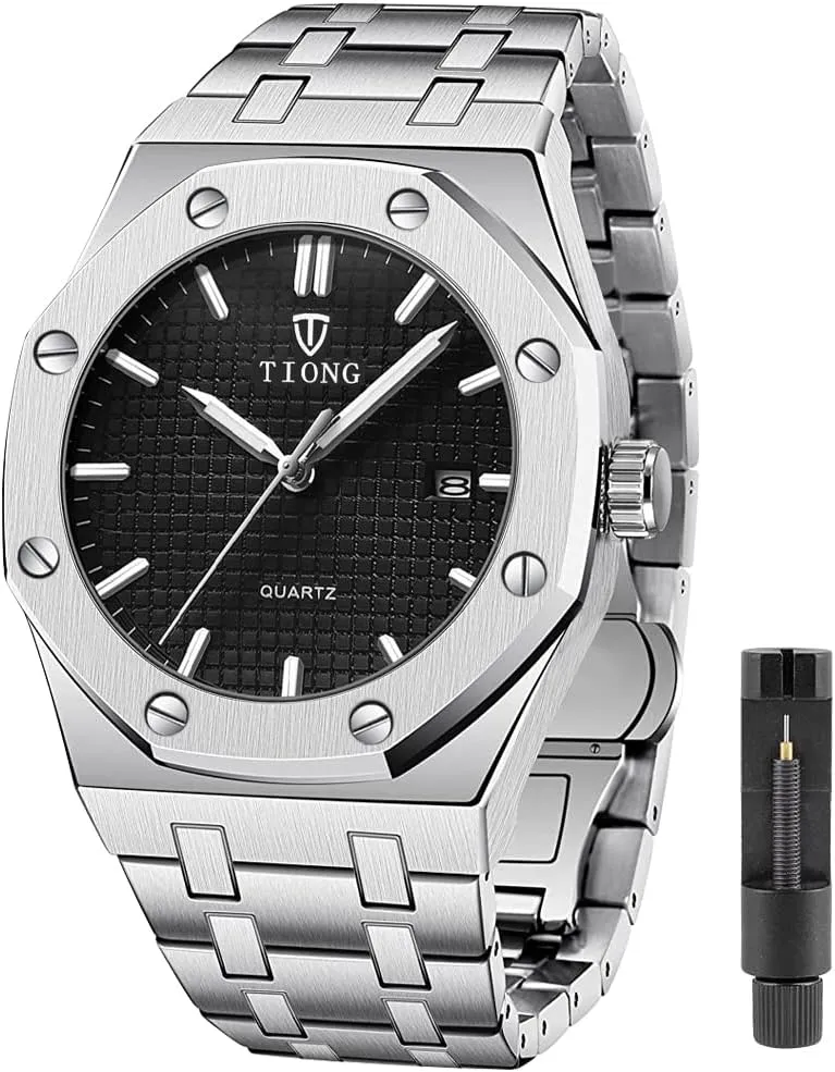 Tiong Mens Watches Chronograph Stainless Steel Waterproof Date Analog Quartz Watch Business Casual Fashion Wrist Watches for Men